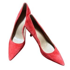 Ann Taylor Women's Red Suede Pointed-Toe Mid Heel Pumps